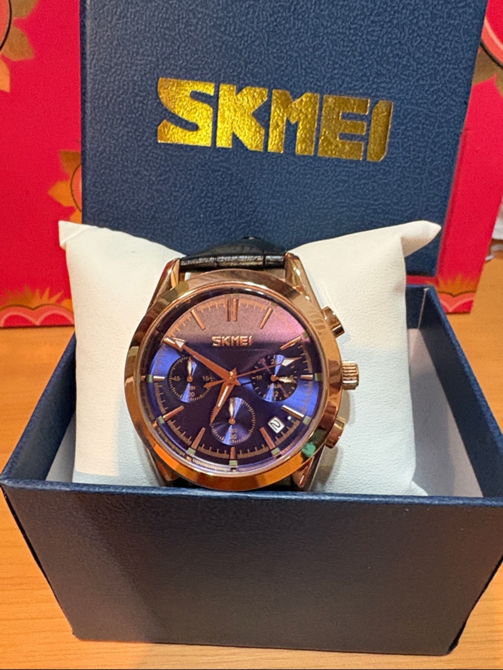 SKMEI Rose Gold Case Blue Dial Chronograph Watch